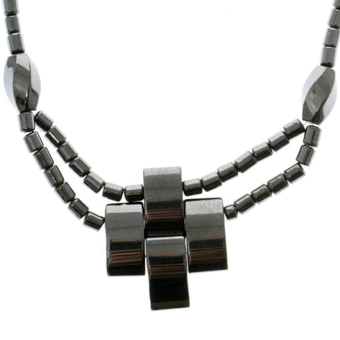 Artistic Cross Hematite-Layered-Necklace  With Bead Accents Gray Color #4147