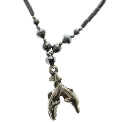 Dolphins Hematite-Pendant-Necklace With Bead Accents Silver-Tone & Gray Colored #4152