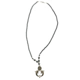 Dolphins Smiley Face Hematite-Pendant-Necklace With Bead Accents Silver-Tone & Gray Colored #4149