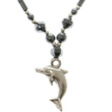 Dolphins Hematite-Pendant-Necklace With Bead Accents Gray & Silver-Tone Colored #4155