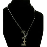 Cross Hematite-Pendant-Necklace With Bead Accents Silver-Tone & Gray Colored #4148