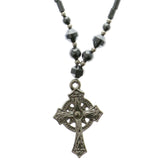 Cross Hematite-Pendant-Necklace With Bead Accents Silver-Tone & Gray Colored #4153