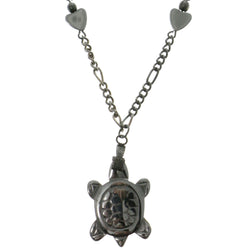 Turtle Hearts Hematite-Pendant-Necklace With Bead Accents Silver-Tone & Black Colored #4143