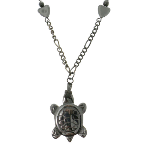 Turtle Hearts Hematite-Pendant-Necklace With Bead Accents Silver-Tone & Black Colored #4143