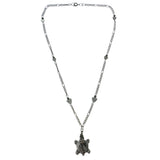 Turtle Hearts Hematite-Pendant-Necklace With Bead Accents Silver-Tone & Black Colored #4143