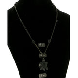Turtle Hearts Hematite-Pendant-Necklace With Bead Accents Silver-Tone & Black Colored #4143