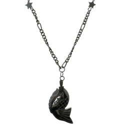 Stars Fish Hematite-Pendant-Necklace With Bead Accents Silver-Tone & Black Colored #4150