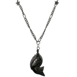 Stars Fish Hematite-Pendant-Necklace With Bead Accents Silver-Tone & Black Colored #4150