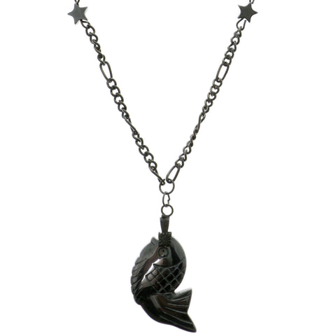 Stars Fish Hematite-Pendant-Necklace With Bead Accents Silver-Tone & Black Colored #4150