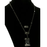 Stars Fish Hematite-Pendant-Necklace With Bead Accents Silver-Tone & Black Colored #4150