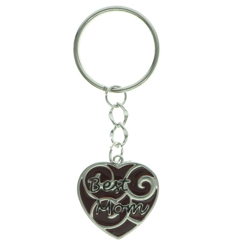 Heart Best Mom Split-Ring-Keychain Silver-Tone & Purple Colored #016