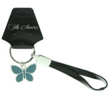 Wrist Strap Butterfly Split-Ring-Keychain Silver-Tone & Blue Colored #063