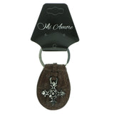 Brown & Silver-Tone Colored Fabric Split-Ring-Keychain #066
