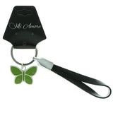 Butterfly Wrist Strap Split-Ring-Keychain Silver-Tone & Green Colored #065