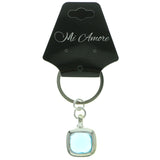 Silver-Tone & Blue Colored Metal Split-Ring-Keychain With Faceted Accents #077