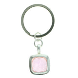 Silver-Tone & Pink Colored Metal Split-Ring-Keychain With Faceted Accents #078