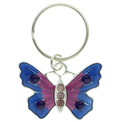 Butterfly Split-Ring-Keychain With Crystal Accents Silver-Tone & Multi Colored #090
