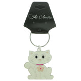 Cat Split-Ring-Keychain Silver-Tone & White Colored #093