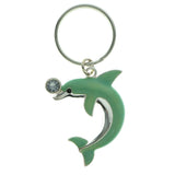 Dolphin Split-Ring-Keychain With Crystal Accents Silver-Tone & Green Colored #097