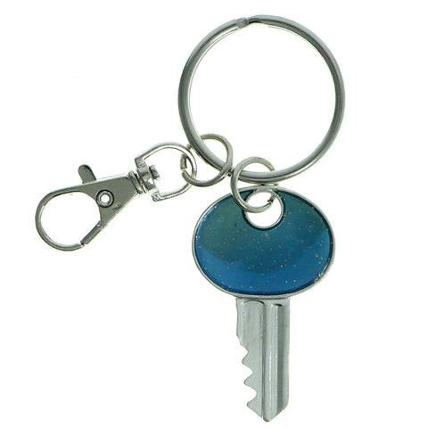 Key Glittery Split-Ring-Keychain Silver-Tone & Blue Colored #105