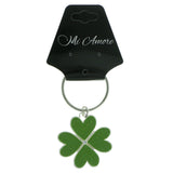 Four Leaf Clover Split-Ring-Keychain With Crystal Accents Silver-Tone & Green Colored #113