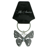 Butterfly Split-Ring-Keychain With Crystal Accents Silver-Tone & Clear Colored #128