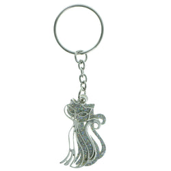 Cat AB Finish Glitter Split-Ring-Keychain Silver-Tone & Multi Colored #130
