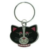 Cat's Face Split-Ring-Keychain With Crystal Accents Black & Pink Colored #131