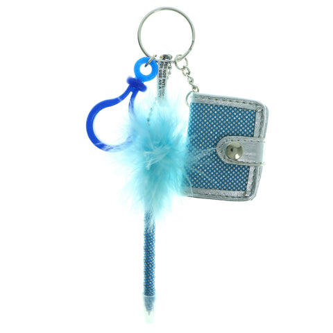 Note Pad Pen Feathered Split-Ring-Keychain Silver-Tone & Blue Colored #166