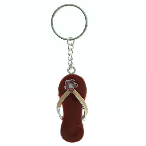 Flip Flop Flower Split-Ring-Keychain With Crystal Accents Pink & Peach Colored #168