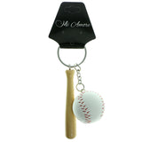 Baseball Bat Split-Ring-Keychain With Drop Accents Brown & White Colored #177