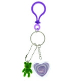 Lip Gloss Frog Fuzzy Split-Ring-Keychain With Drop Accents Purple & Green Colored #181