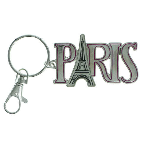 Paris Eiffel Tower Split-Ring-Keychain Silver-Tone & Pink Colored #231