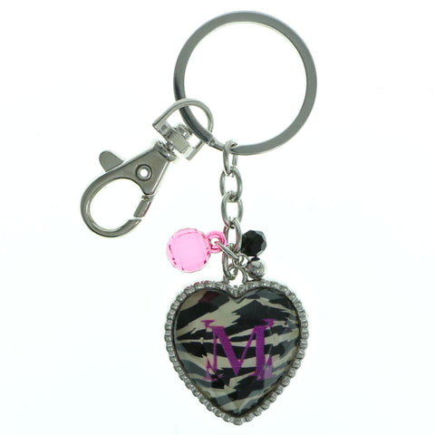 Initial M Split-Ring-Keychain With Faceted Accents Silver-Tone & Multi Colored #234