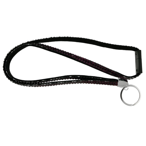 Purple & Black Colored Fabric Lanyard-Keychain With Crystal Accents #240