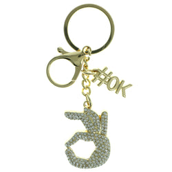 OK Emoji-Keychain With Crystal Accents Gold-Tone & Clear Colored #280