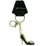 Woman's Shoe High Heel Glittery Split-Ring-Keychain With Colorful Accents Gold-Tone & Purple Colored #295