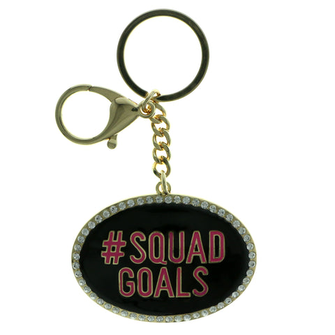 Hashtag Squad Goals Split-Ring-Keychain With Crystal Accents Black & Pink Colored #301