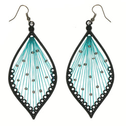 Black & Blue Colored Fabric Dangle-Earrings With Bead Accents #LQE1121