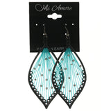Black & Blue Colored Fabric Dangle-Earrings With Bead Accents #LQE1121