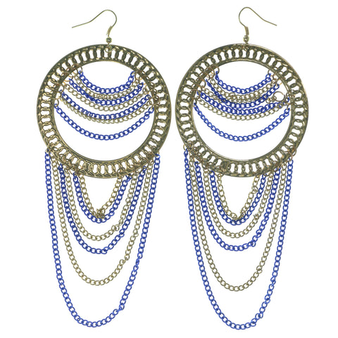 Gold-Tone & Blue Colored Metal Dangle-Earrings #LQE1137
