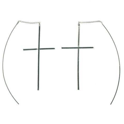 Cross Dangle-Earrings Silver-Tone Color  #LQE1160