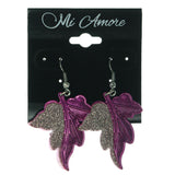 Leaf Dangle-Earrings Purple & Silver-Tone Colored #LQE1168
