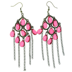 Gold-Tone & Red Colored Metal Chandelier-Earrings With Crystal Accents #LQE1170