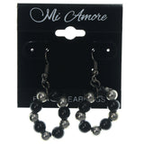 Black & Silver-Tone Colored Metal Dangle-Earrings With Bead Accents #LQE1173