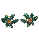 Mistletoe Stud-Earrings Green & Gold-Tone Colored #LQE1178