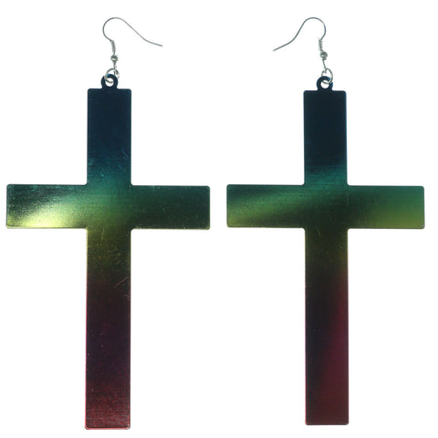 Cross Rainbow Dangle-Earrings Colorful & Silver-Tone Colored #LQE1181