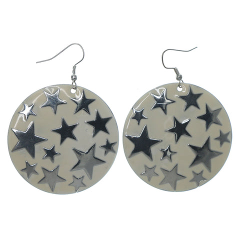 Star Dangle-Earrings Silver-Tone & White Colored #LQE1192