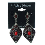 Red & Silver-Tone Colored Metal Dangle-Earrings With Bead Accents #LQE1194