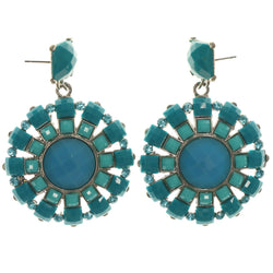 Blue & Silver-Tone Colored Metal Dangle-Earrings With Bead Accents #LQE1219